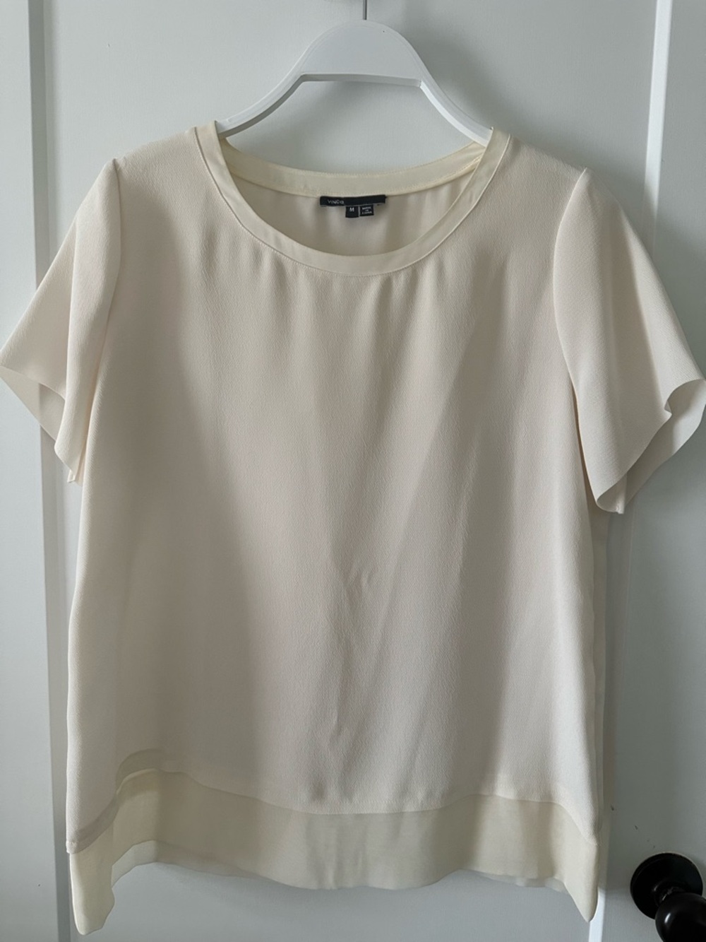 Vince Women’s Cream Short-Sleeve Blouse - Lightweight Layered Hem